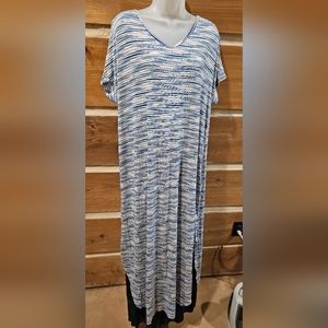 LulaRoe Macy V-neck Maxi Dress XL. Stripes of shades of blue, white & pink